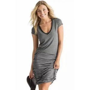 Athleta Womens Heather Gray Black Striped Short Sleeve Tee Shirt Dress Sz XS